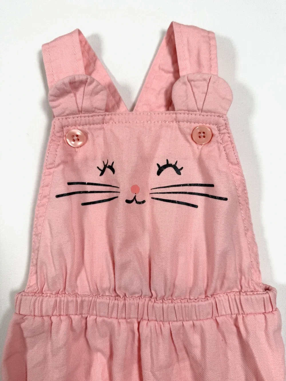 OLD NAVY Kitty Cat Bubble Romper Pink Cat Face Apron‎ Romper Cotton Size 6-12M